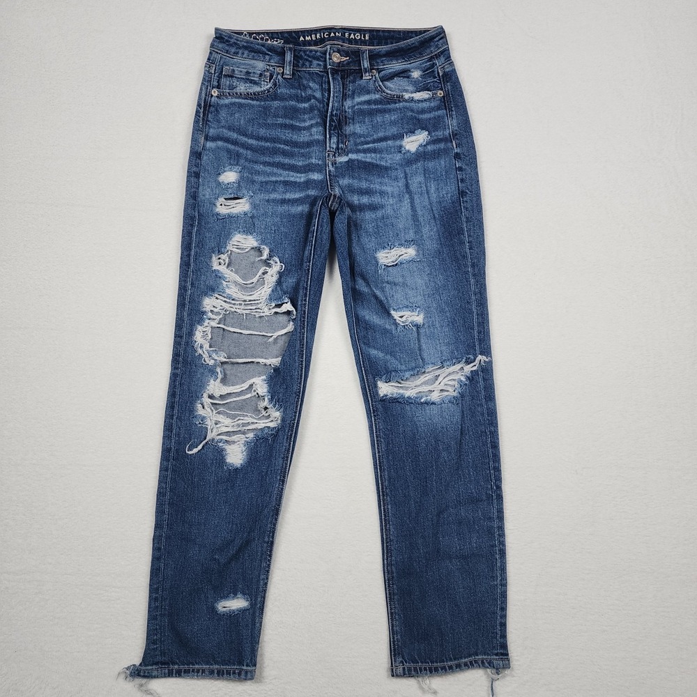 American Eagle Strigid Straight Jeans Womens 6 Blue Ripped Distressed High Rise